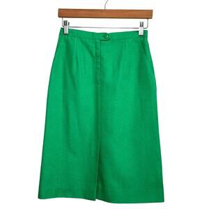 Vintage Personal Petites Green Pencil Skirt XS S 70s 80s Preppy Office Retro